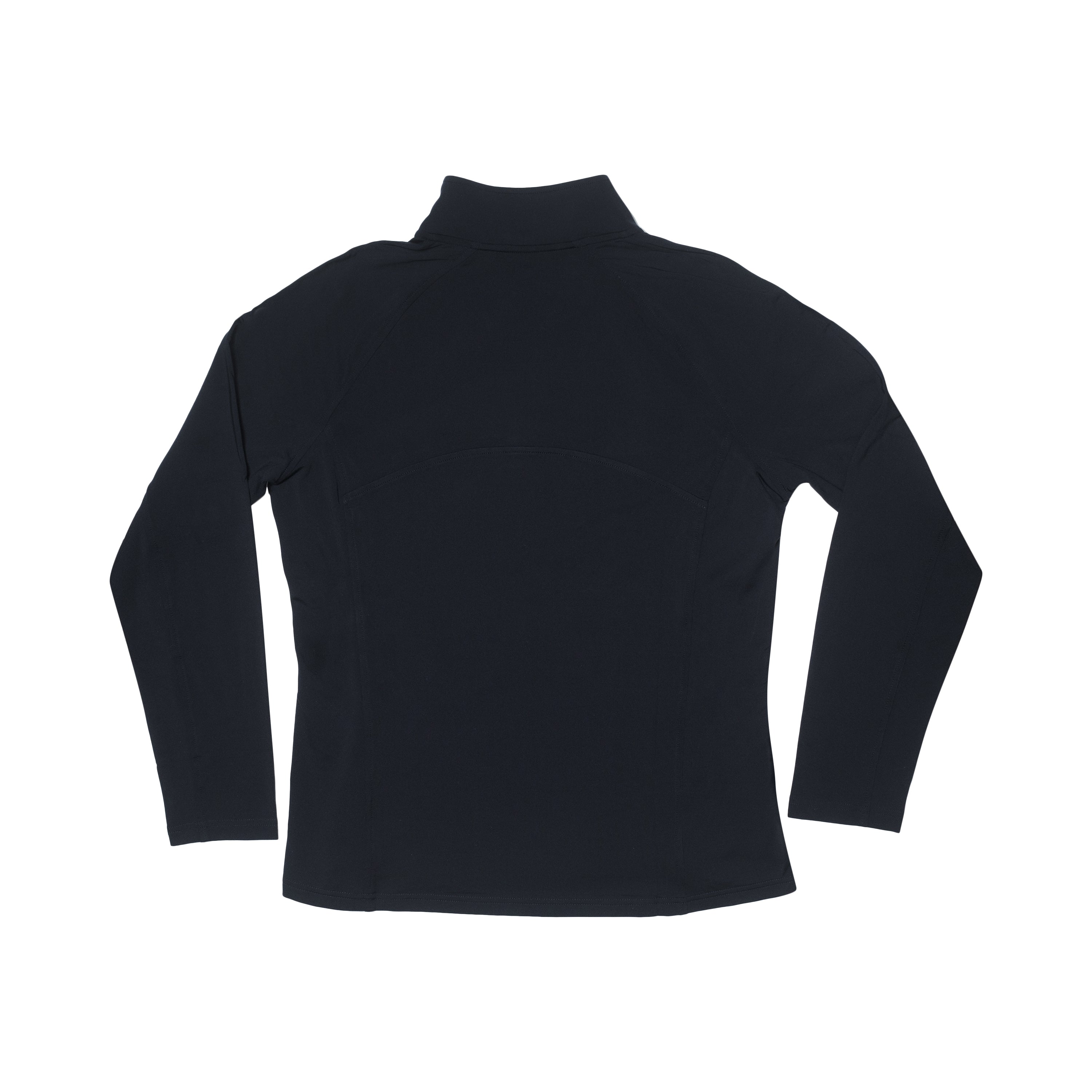 Back view of a black long-sleeve quarter-zip top.