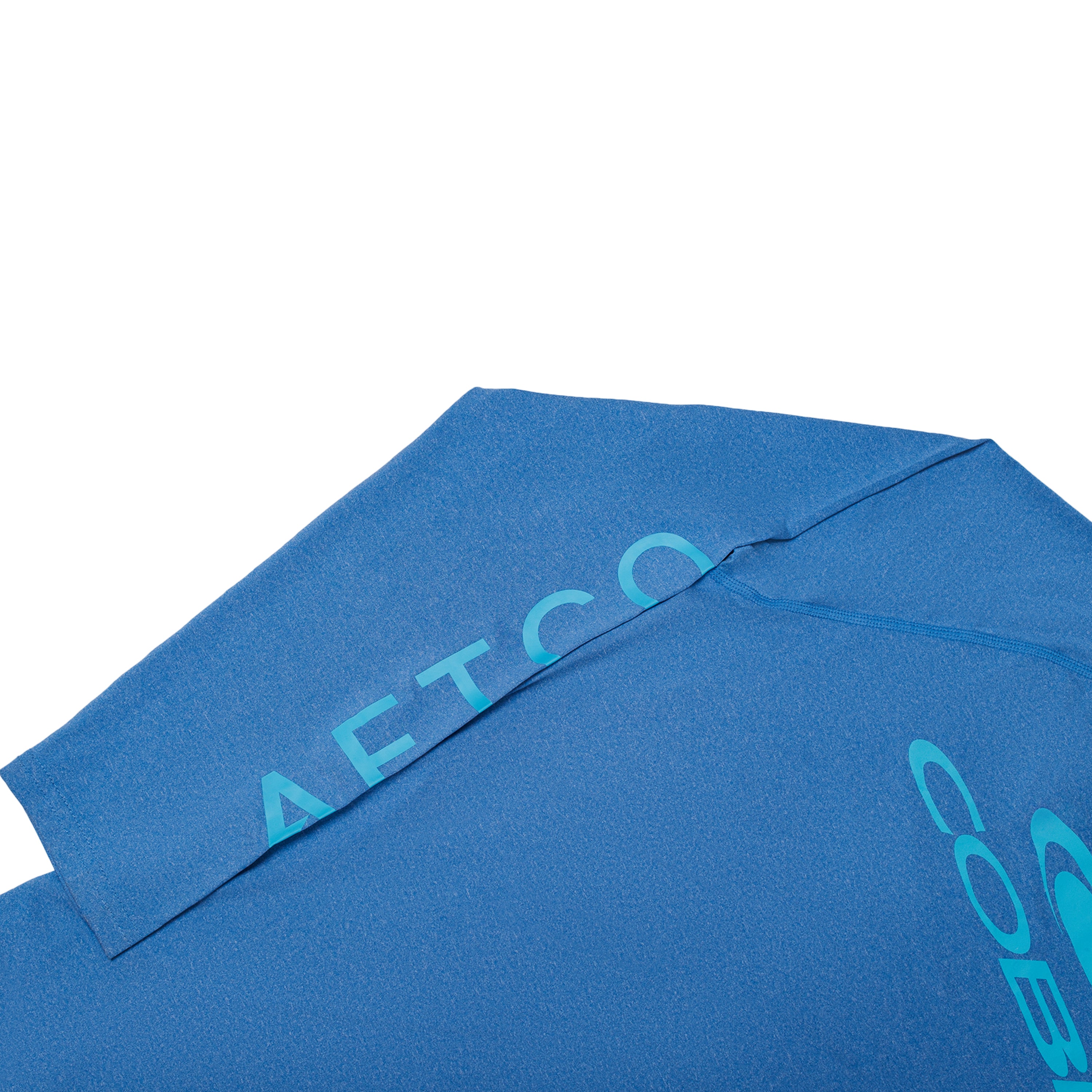 Close-up of a blue garment with AFTCO and COBIA branding.