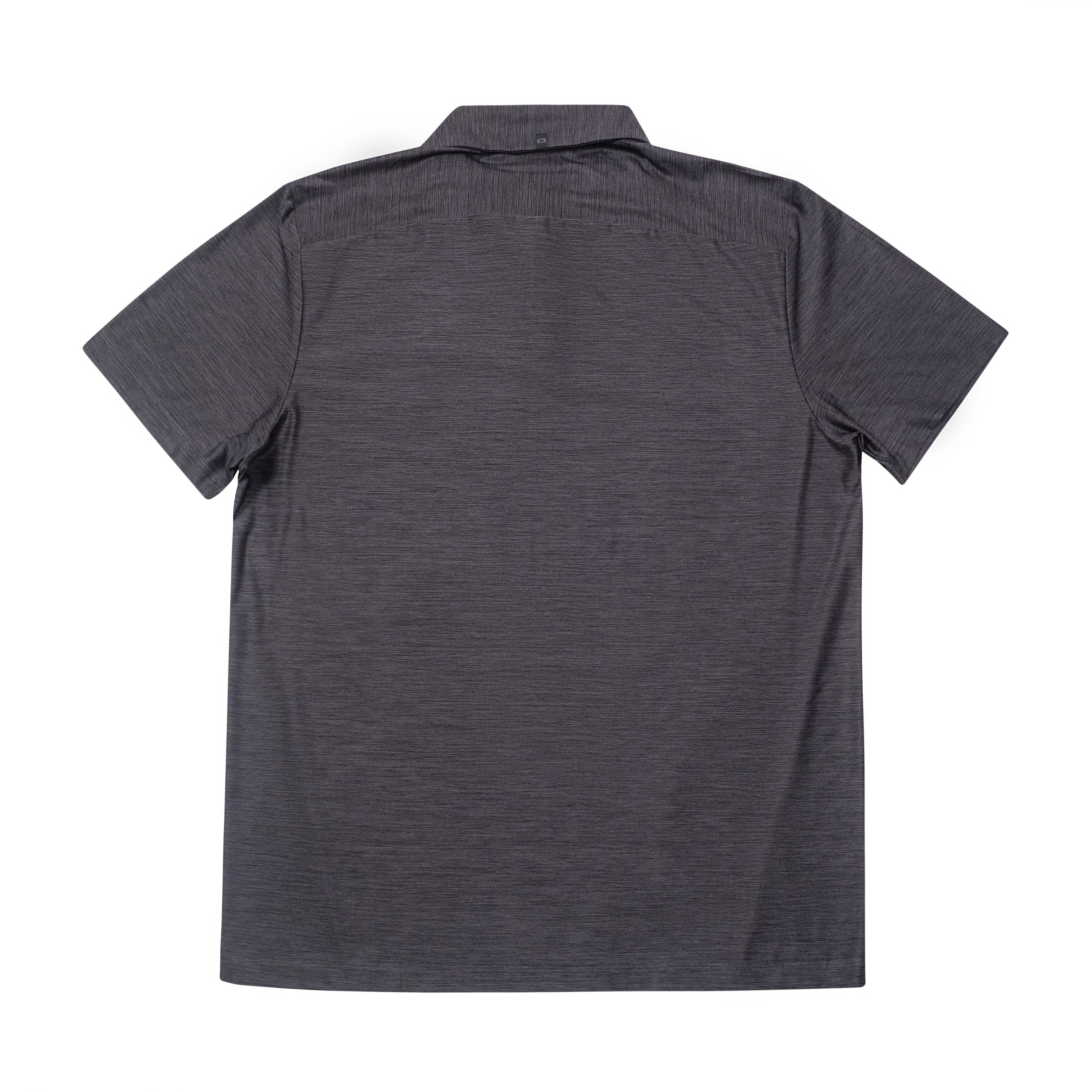 Back view of a short-sleeve gray polo.