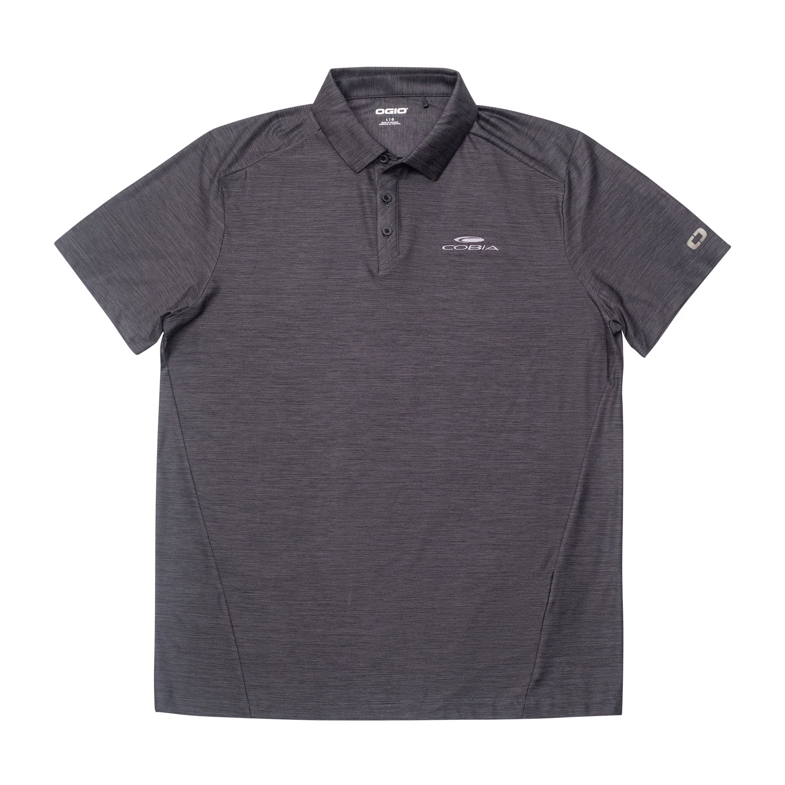 Men's gray polo shirt with a collar and a white cobia logo.