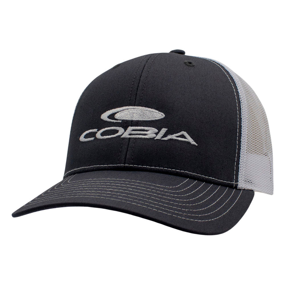 White and gray cap with a white 'Cobia' logo on the front.