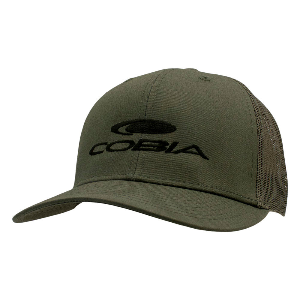 Green cap with a mesh back and a 'Cobia' logo on the front.