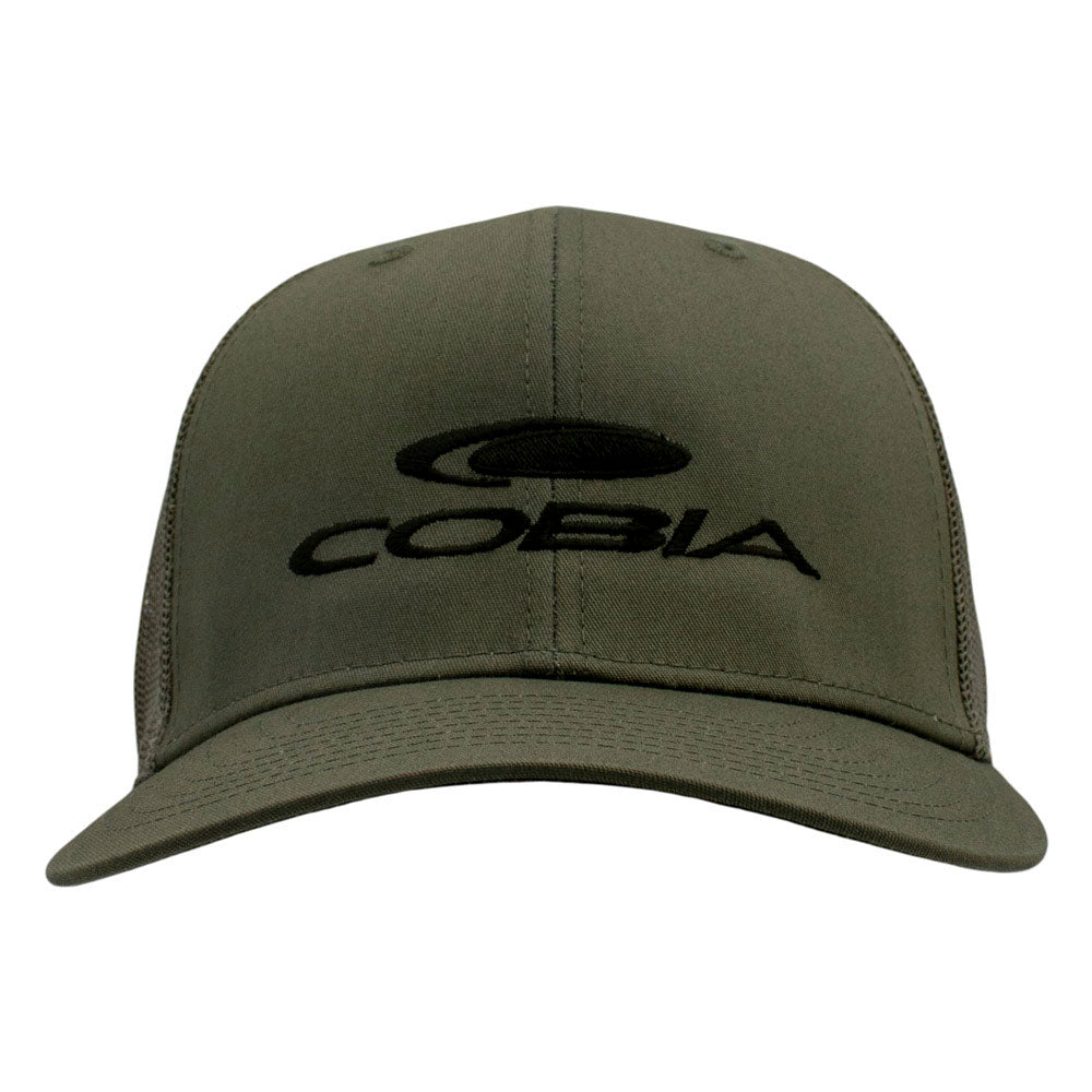 Green cap with a mesh back and a dark green 'Cobia' logo on the front.
