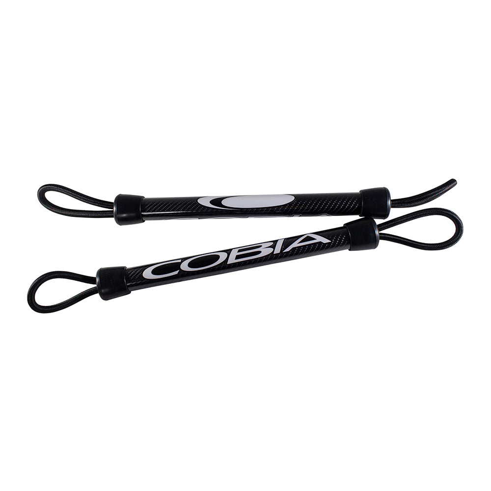 Two black poles with looped rope ends, featuring the 'COBIA' logo in white.