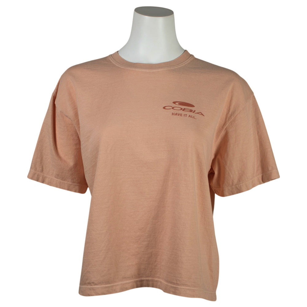 Light orange t-shirt with a dark orange cobia logo on the left chest.