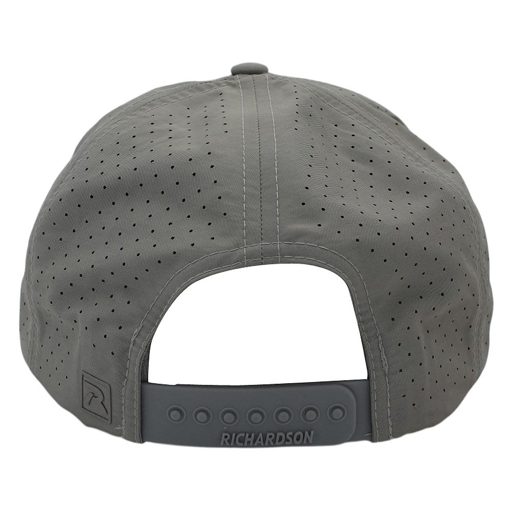 Gray cap with perforated design on a white background.